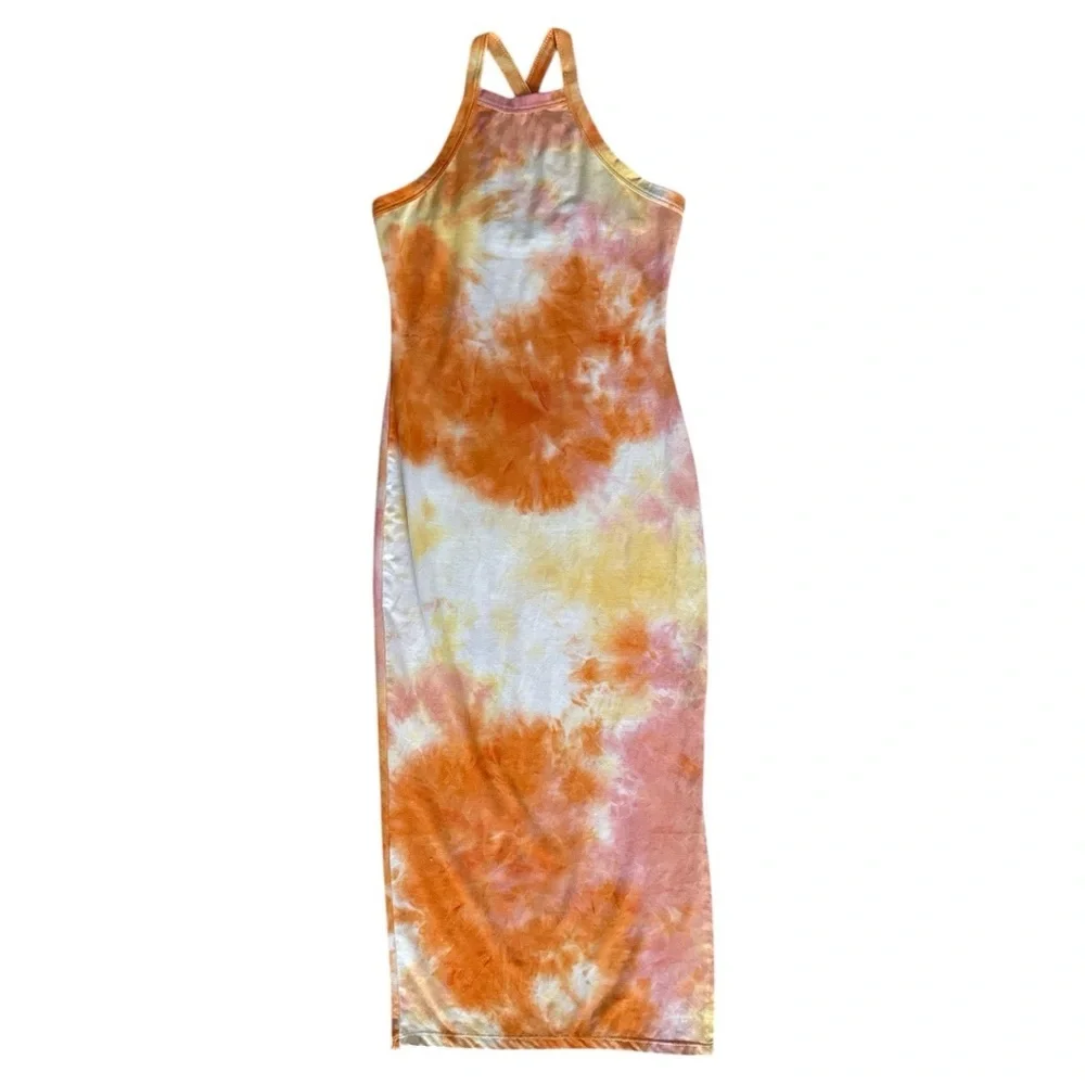 EUC Tie Dye Midi Dress - Yellow/Orange Combo size Small - Picture 3 of 6